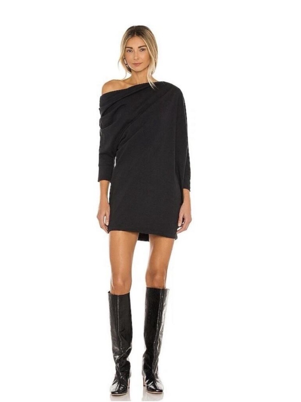 NEW Free People Beach Oversized Modern Mini Dress in Black Large 100% cotton - Picture 2 of 6